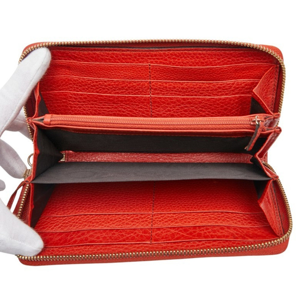 Gucci Red Color Leather Long Wallet (Bi-Fold) (Pre-Owned)