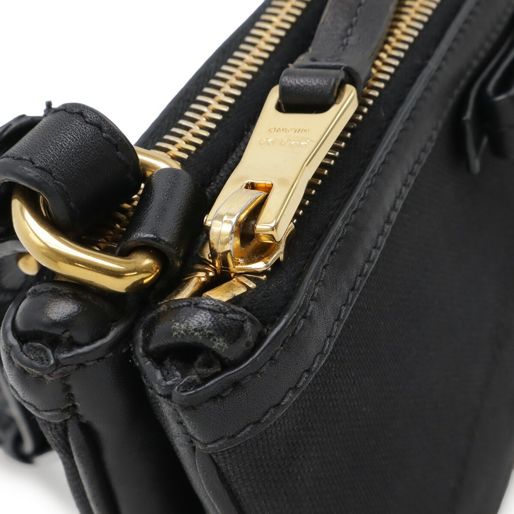 Prada Nero Canvas Leather Clutch Bag Pochette Shoulder Bag (Pre-Owned)