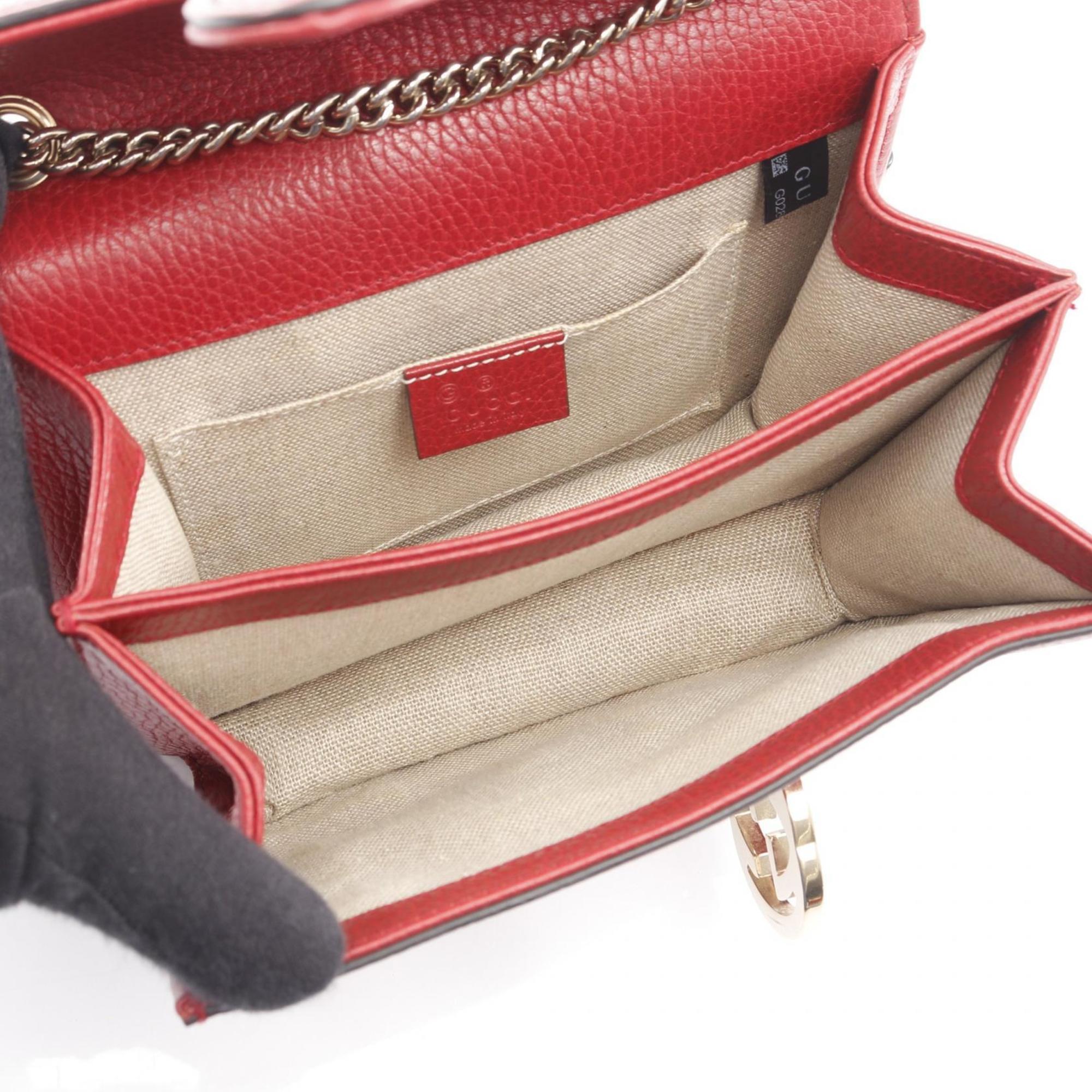 Gucci Red Color Leather Shoulder Bag (Pre-Owned)
