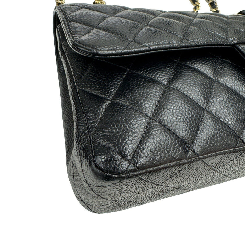 Chanel Gold Black Grained Calfskin Leather Chain/Shoulder Wallet (Pre-Owned)
