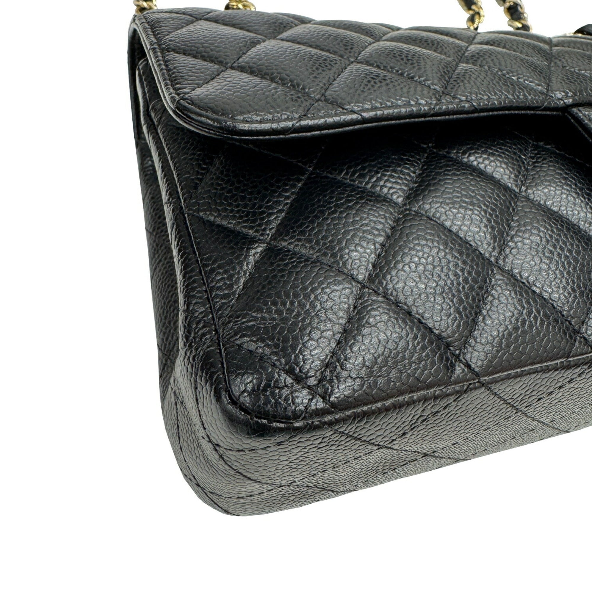 Chanel Gold Black Grained Calfskin Leather Chain/Shoulder Wallet (Pre-Owned)