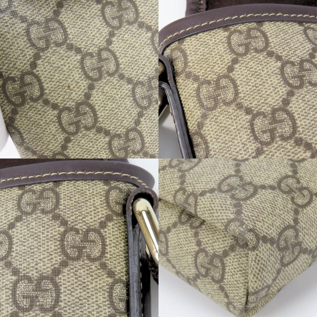 Gucci Beige Dark Brown Gg Supreme Leather Shoulder Bag (Pre-Owned)