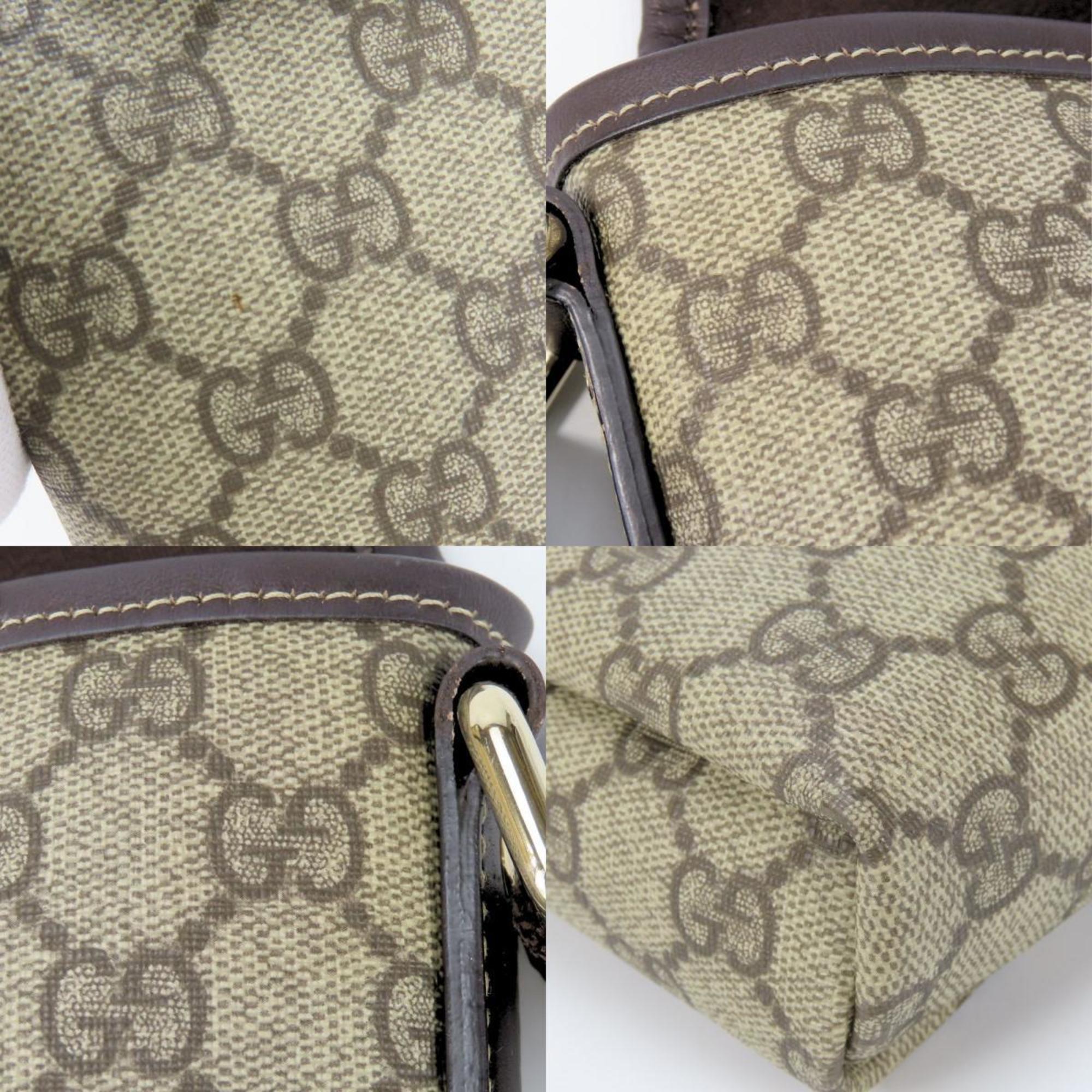Gucci Beige Dark Brown Gg Supreme Leather Shoulder Bag (Pre-Owned)