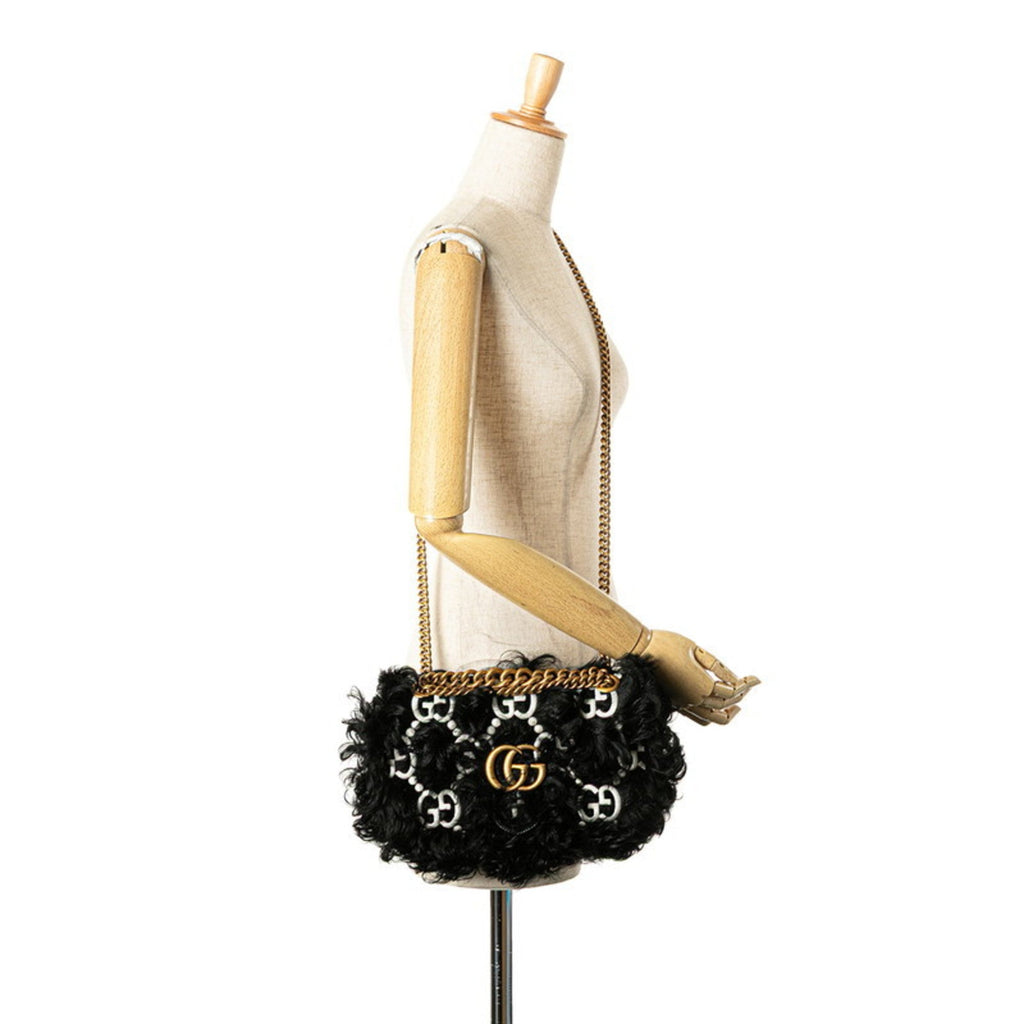 Gucci Black White Faux Fur Leather Handbag Shoulder Bag (Pre-Owned)