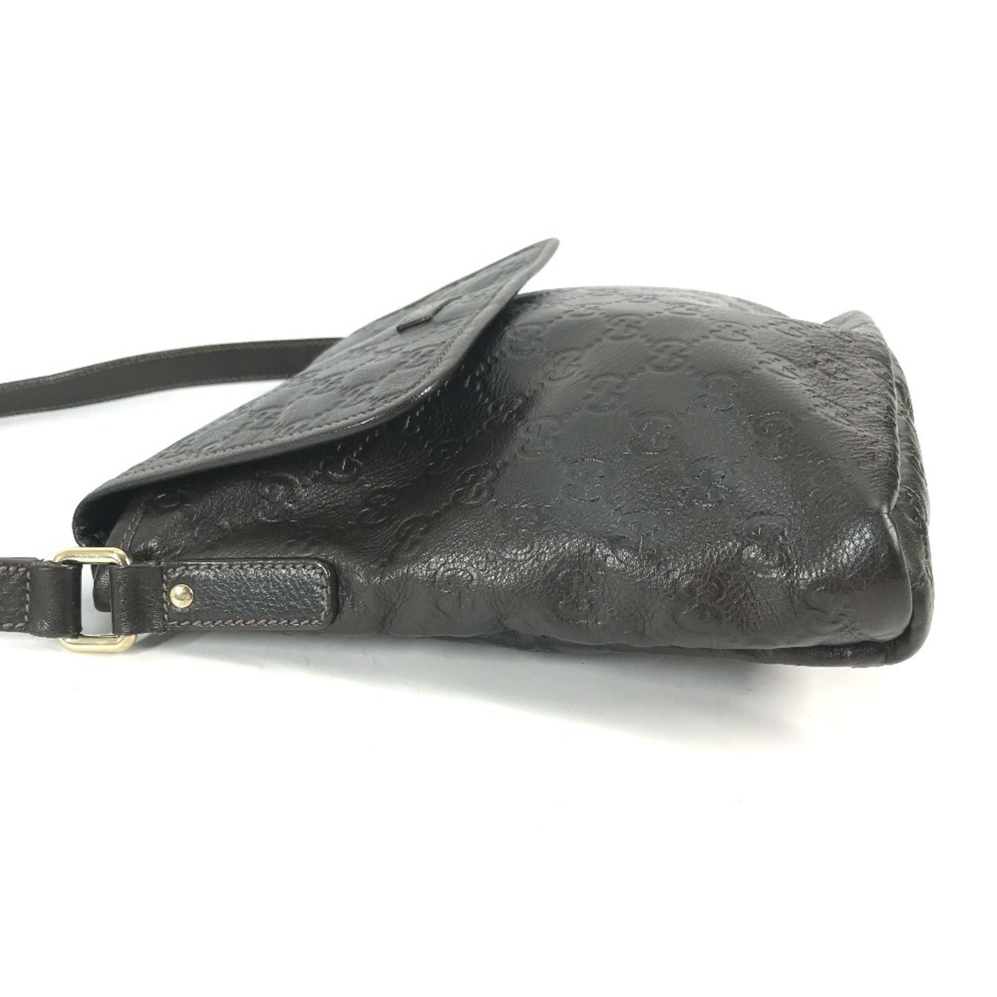 Gucci Dark Brown Leather Pochette Shoulder Bag (Pre-Owned)