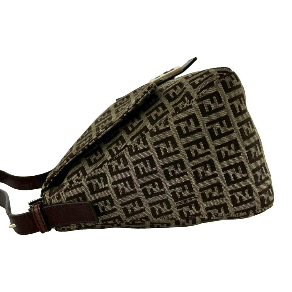 Fendi Beige Brown Canvas Leather Handbag Shoulder Bag (Pre-Owned)