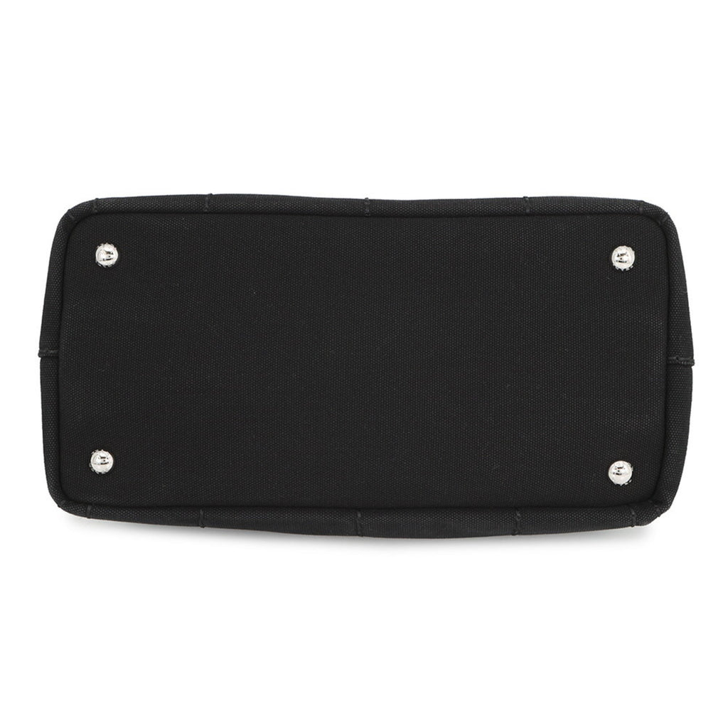 Prada Canapa Black Canvas Wood Handbag Shoulder Bag (Pre-Owned)