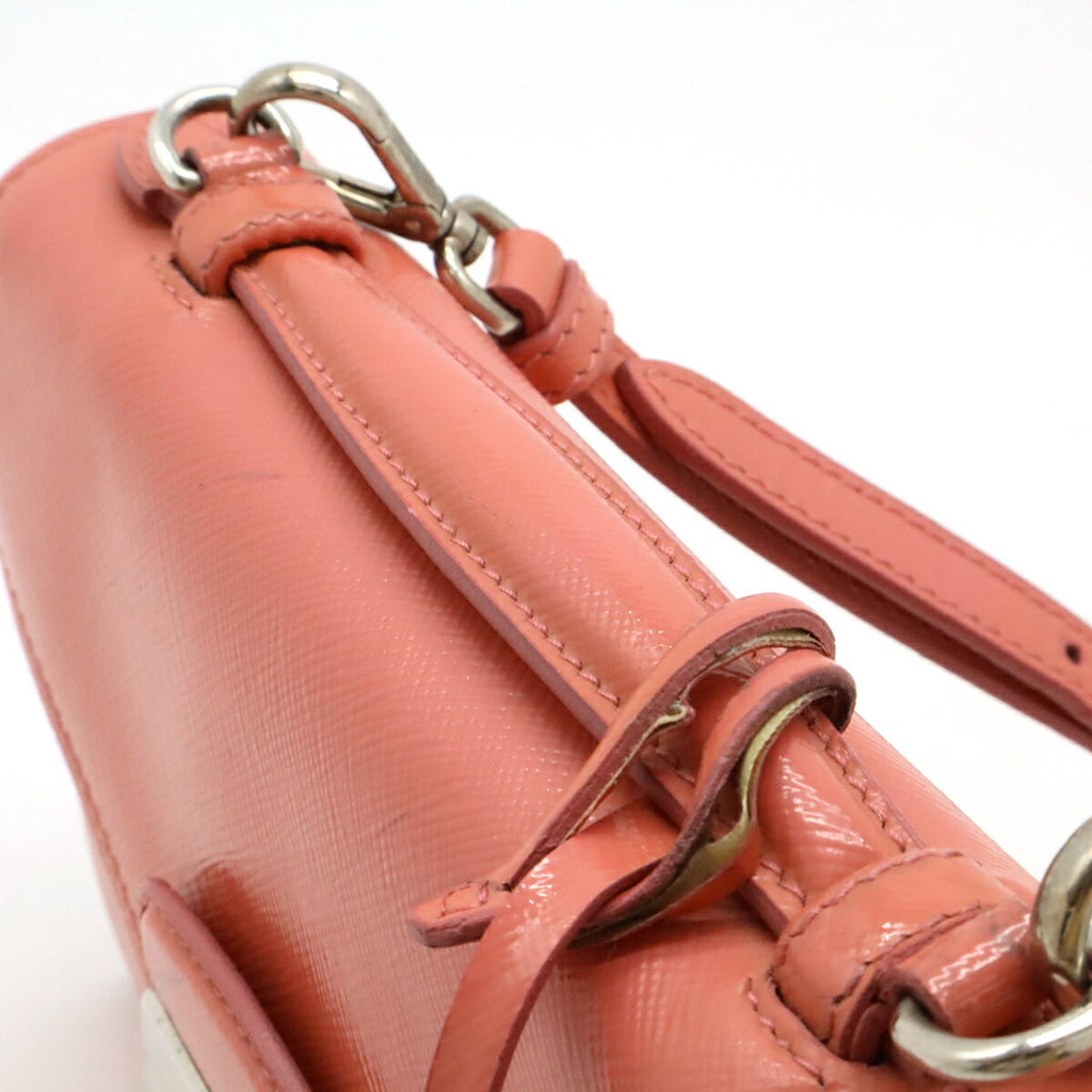 Prada Saffiano Begonia Pink Leather Handbag Pochette Shoulder Bag (Pre-Owned)
