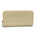 Chanel Beige Leather Long Wallet (Bi-Fold) (Pre-Owned)