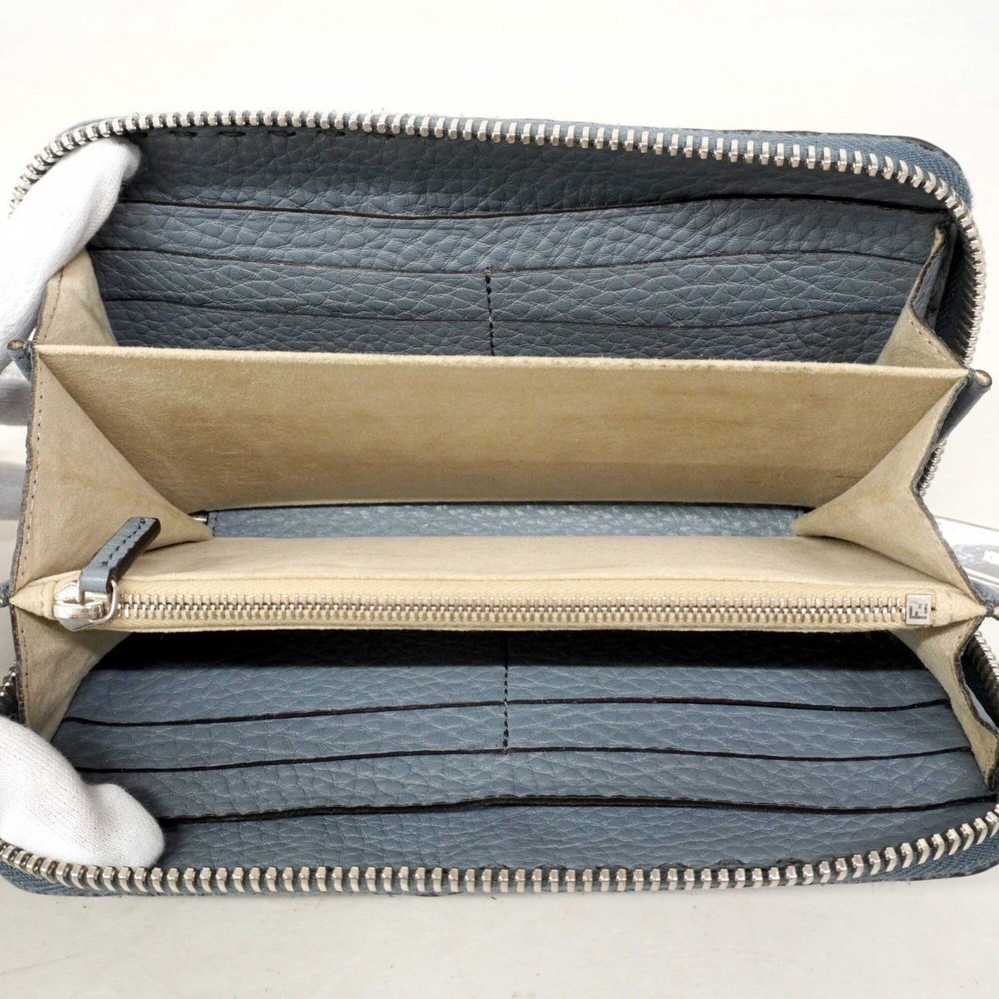 Fendi Blue Leather Long Wallet (Bi-Fold) (Pre-Owned)