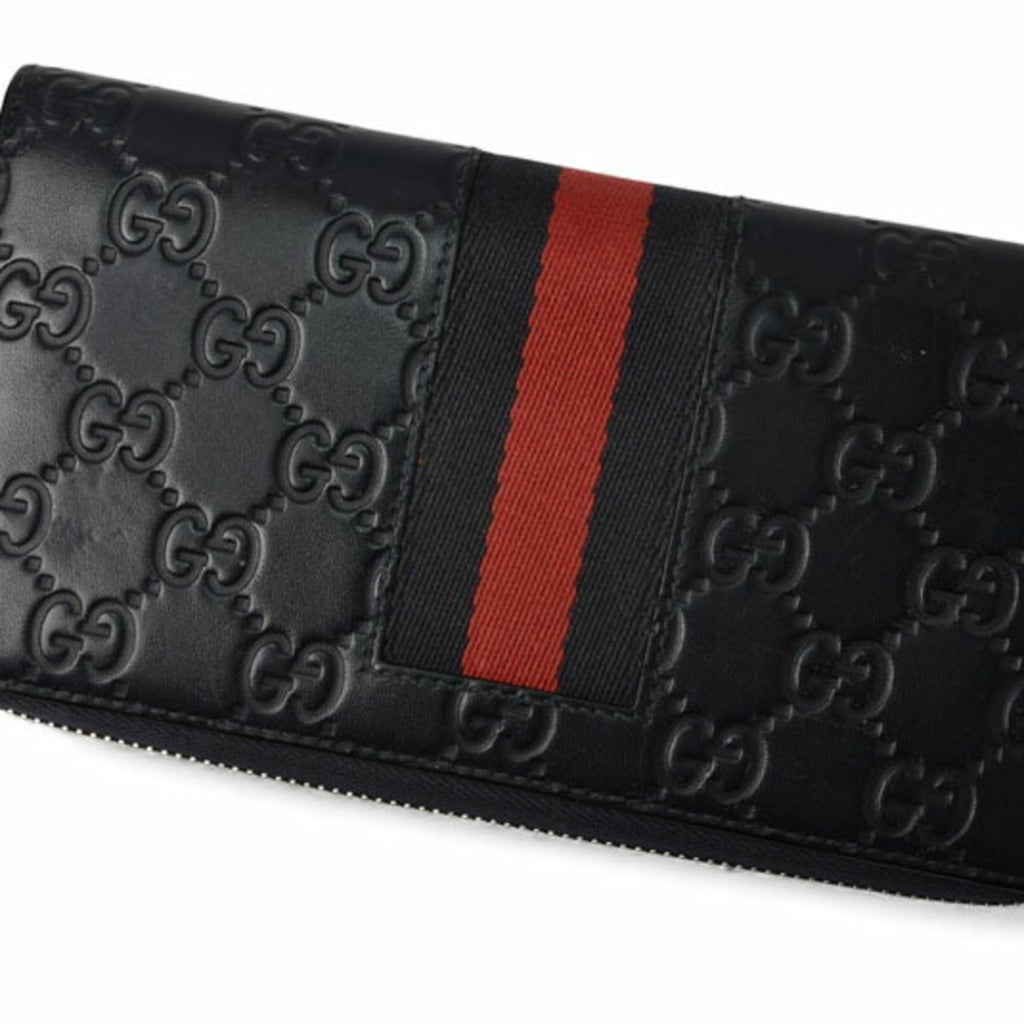 Gucci Dark Navy Red Color Leather Long Wallet (Bi-Fold) (Pre-Owned)