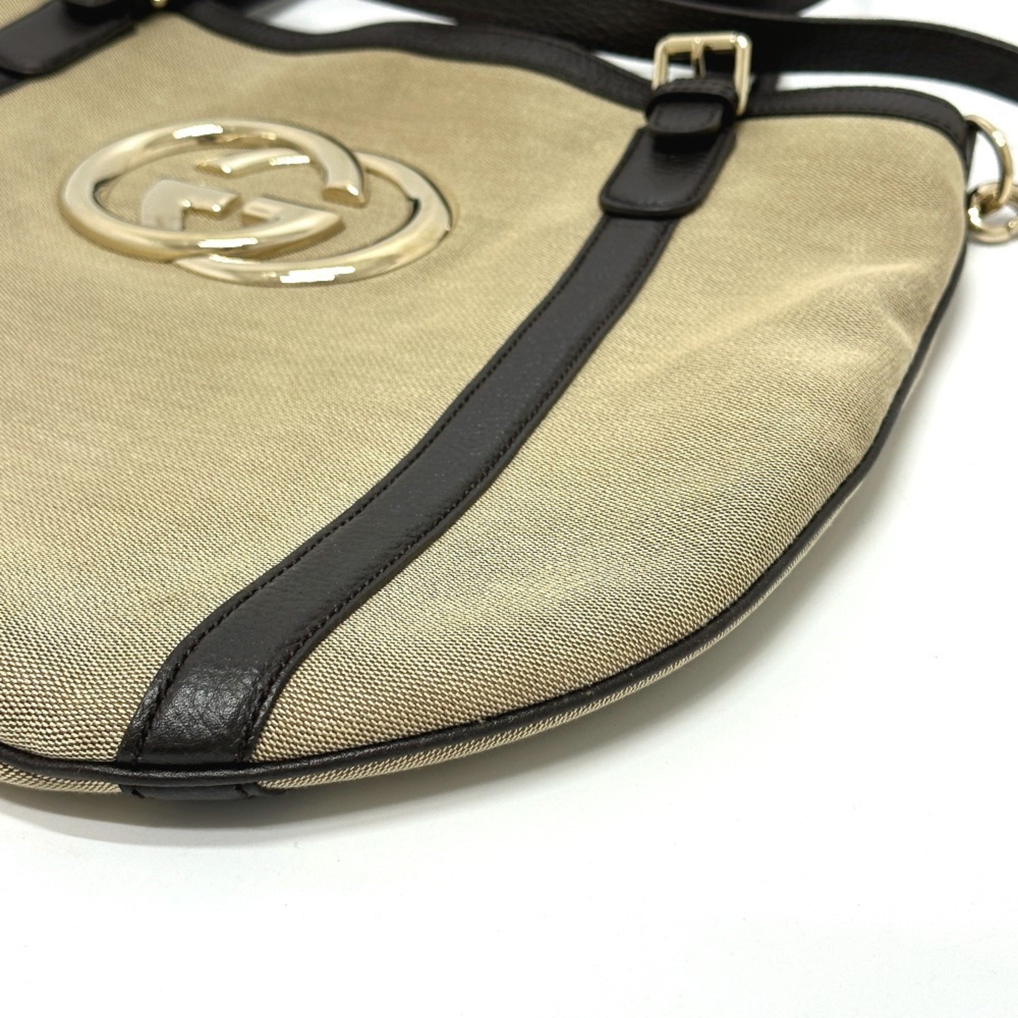 Gucci Beige Canvas Leather Shoulder Bag Tote Bag (Pre-Owned)