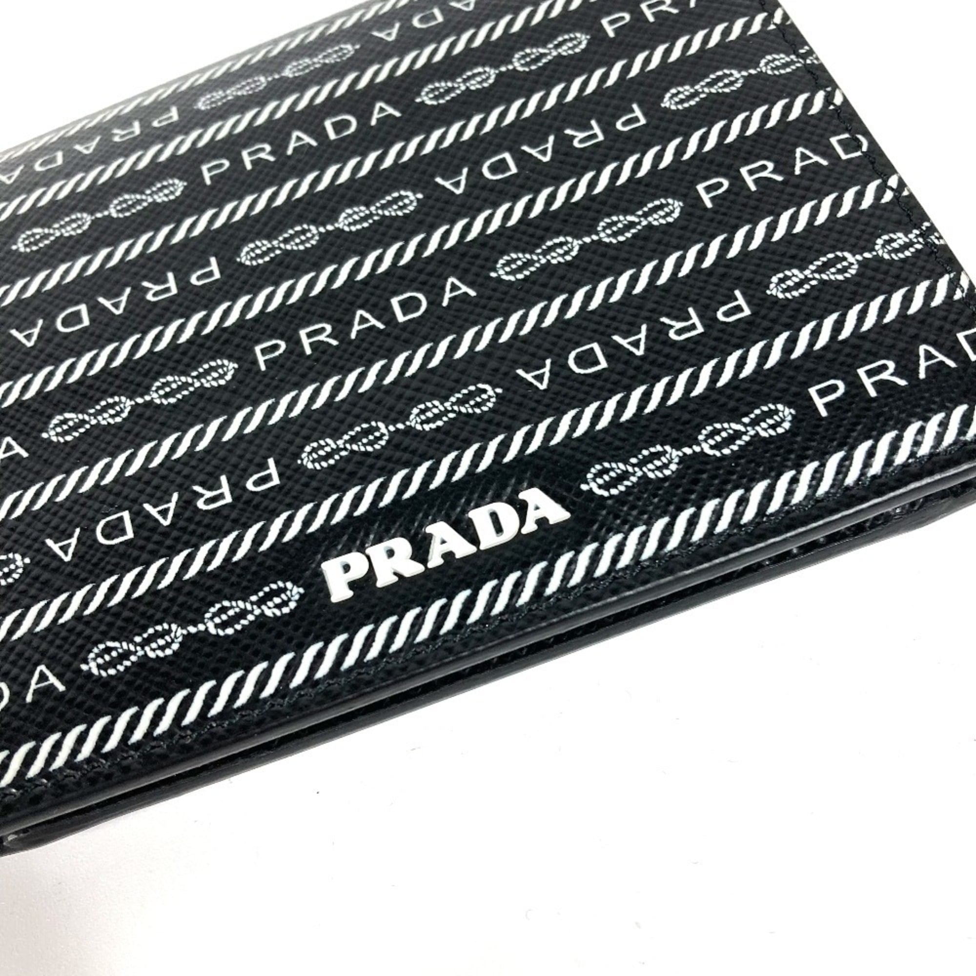 Prada Black White Leather Wallet (Bi-Fold) (Pre-Owned)