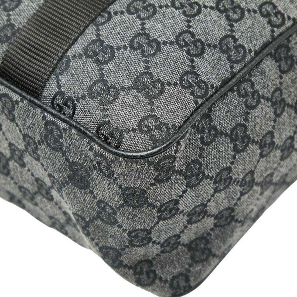 Gucci Black Gray Canvas Leather Handbag (Pre-Owned)