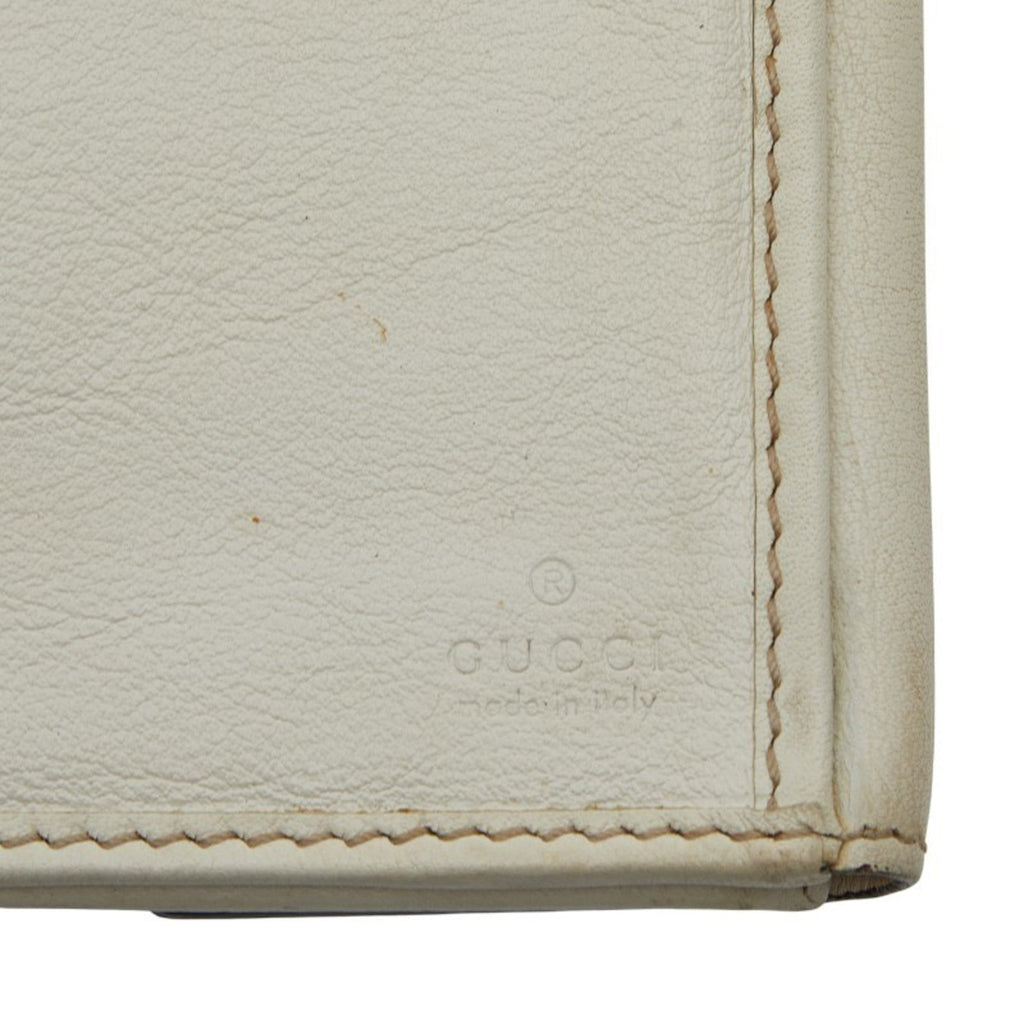 Gucci Beige White Canvas Leather Long Wallet (Bi-Fold) (Pre-Owned)
