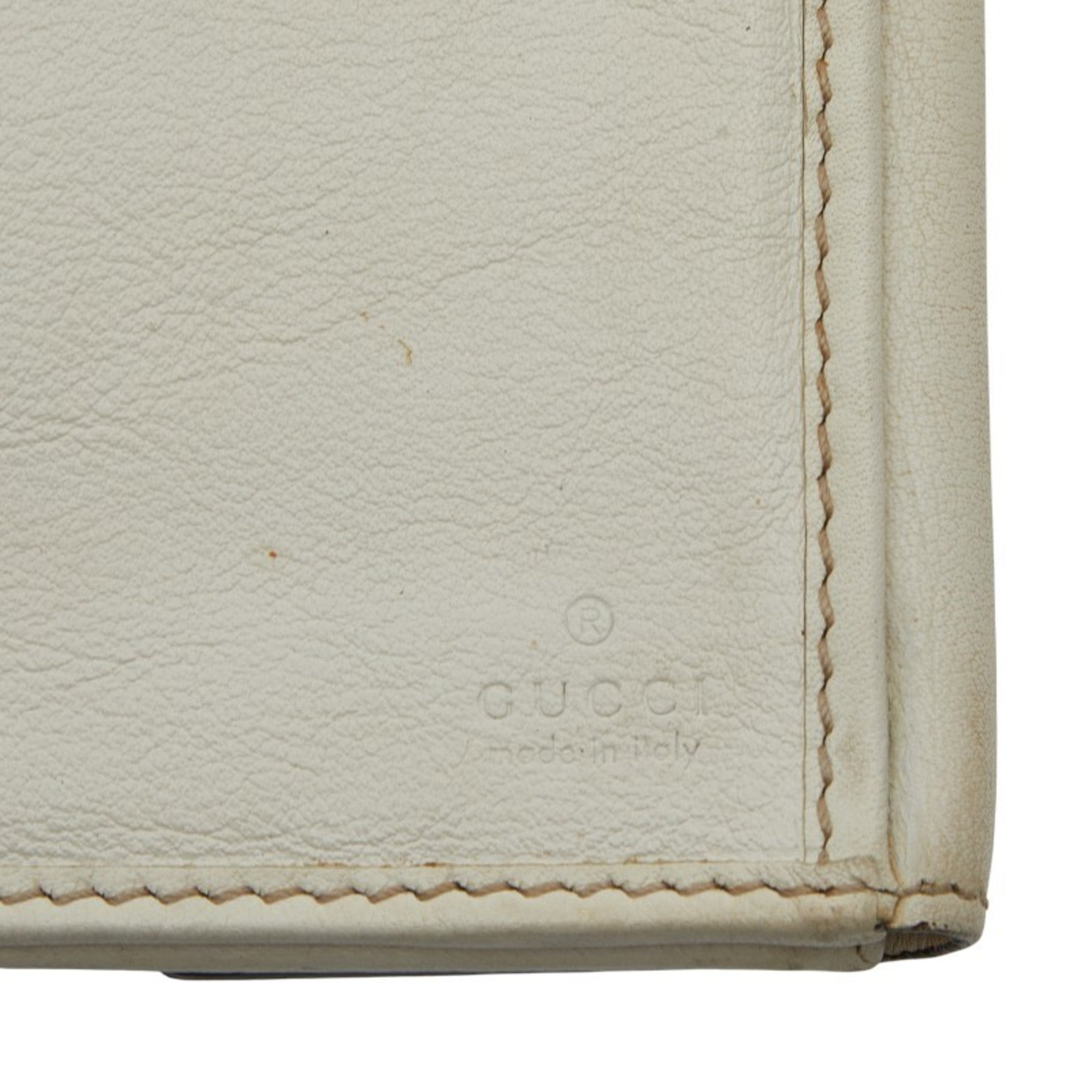 Gucci Beige White Canvas Leather Long Wallet (Bi-Fold) (Pre-Owned)
