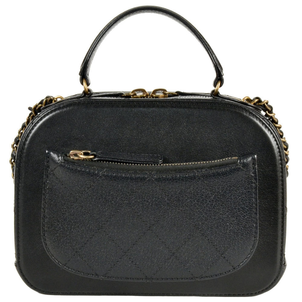 Chanel Black Leather Handbag Shoulder Bag Vanity Bag (Pre-Owned)
