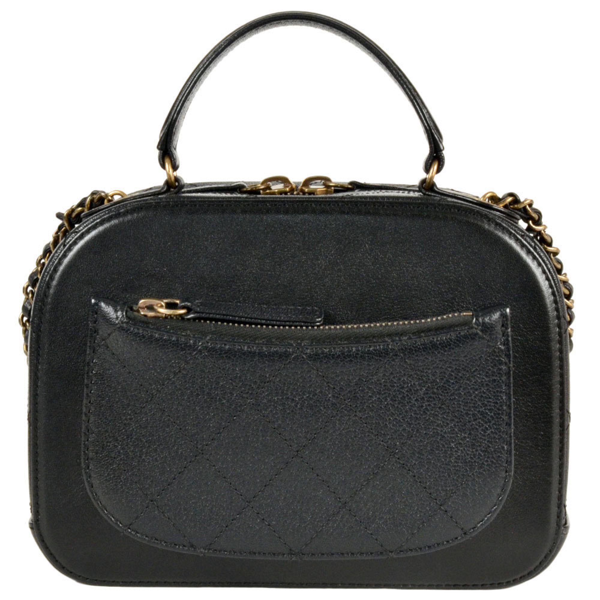 Chanel Black Leather Handbag Shoulder Bag Vanity Bag (Pre-Owned)