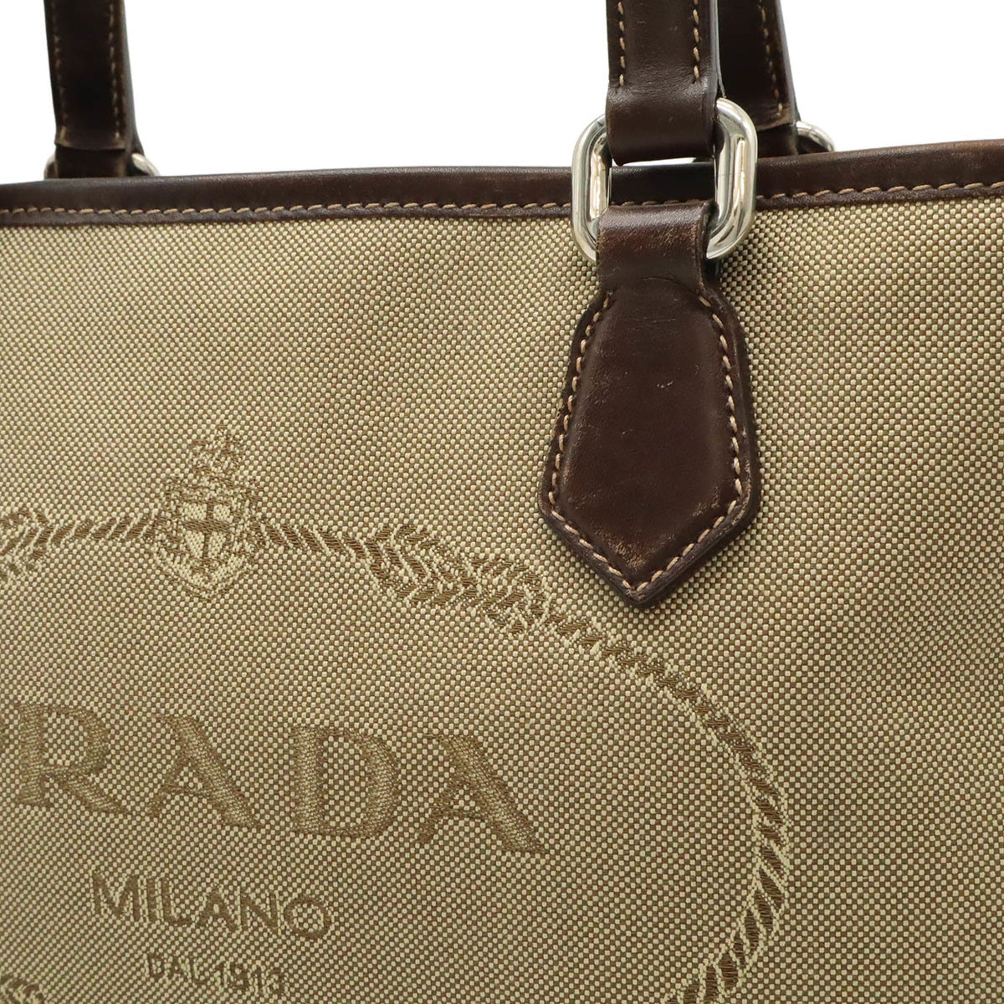 Prada Beige Dark Brown Khaki Canvas Leather Handbag Shoulder Bag (Pre-Owned)