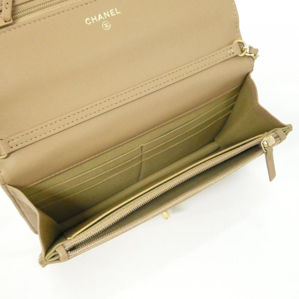 Chanel Beige Leather Chain/Shoulder Wallet (Pre-Owned)