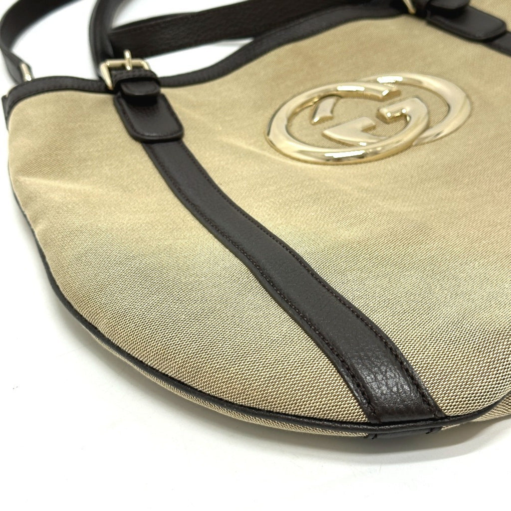 Gucci Beige Canvas Leather Shoulder Bag Tote Bag (Pre-Owned)