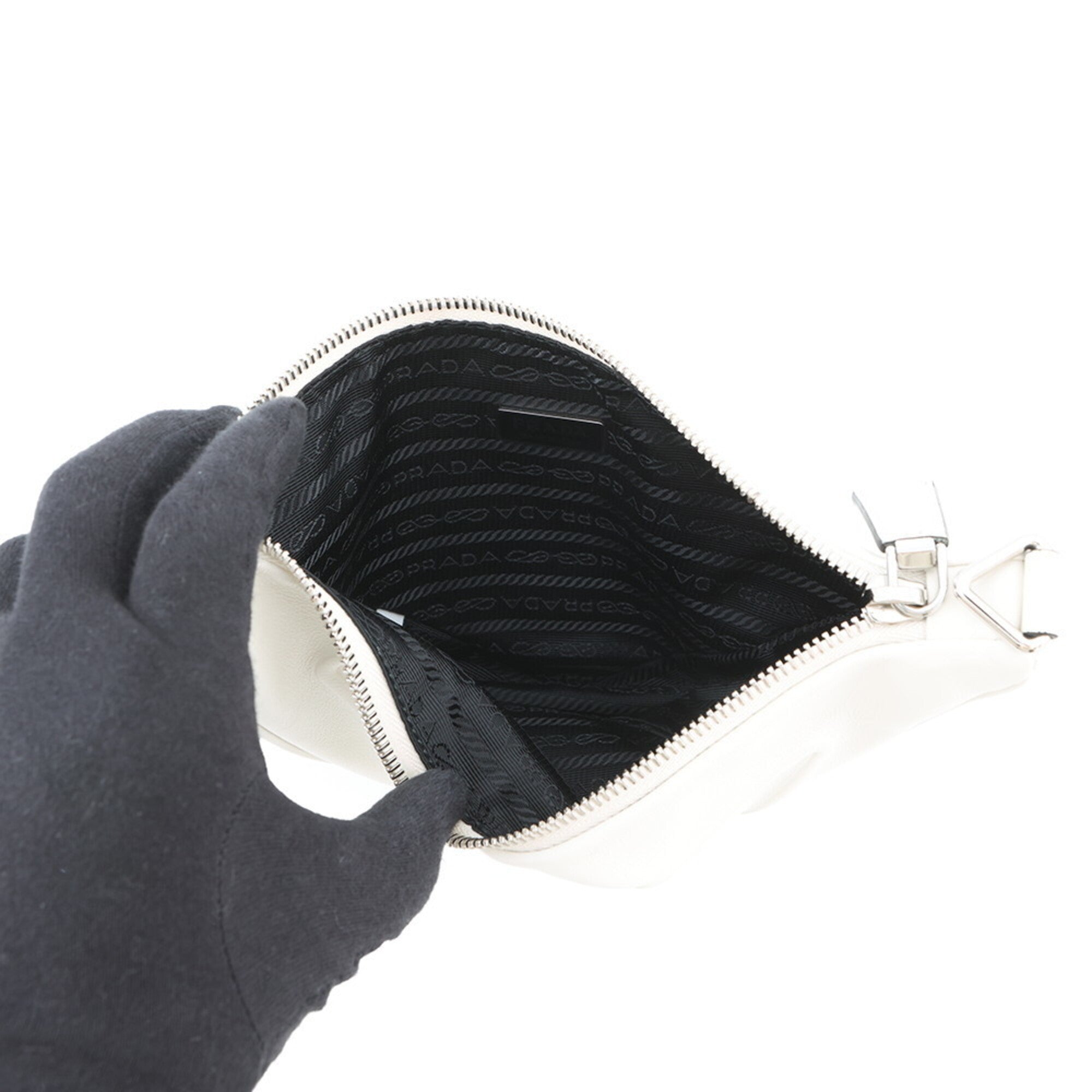 Prada White Leather Clutch Bag Handbag Pouch (Pre-Owned)