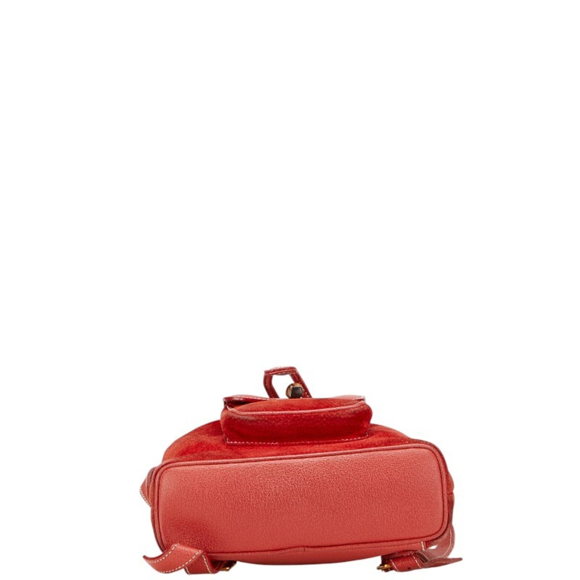 Gucci Bamboo Red Color Suede Leather Backpack (Pre-Owned)