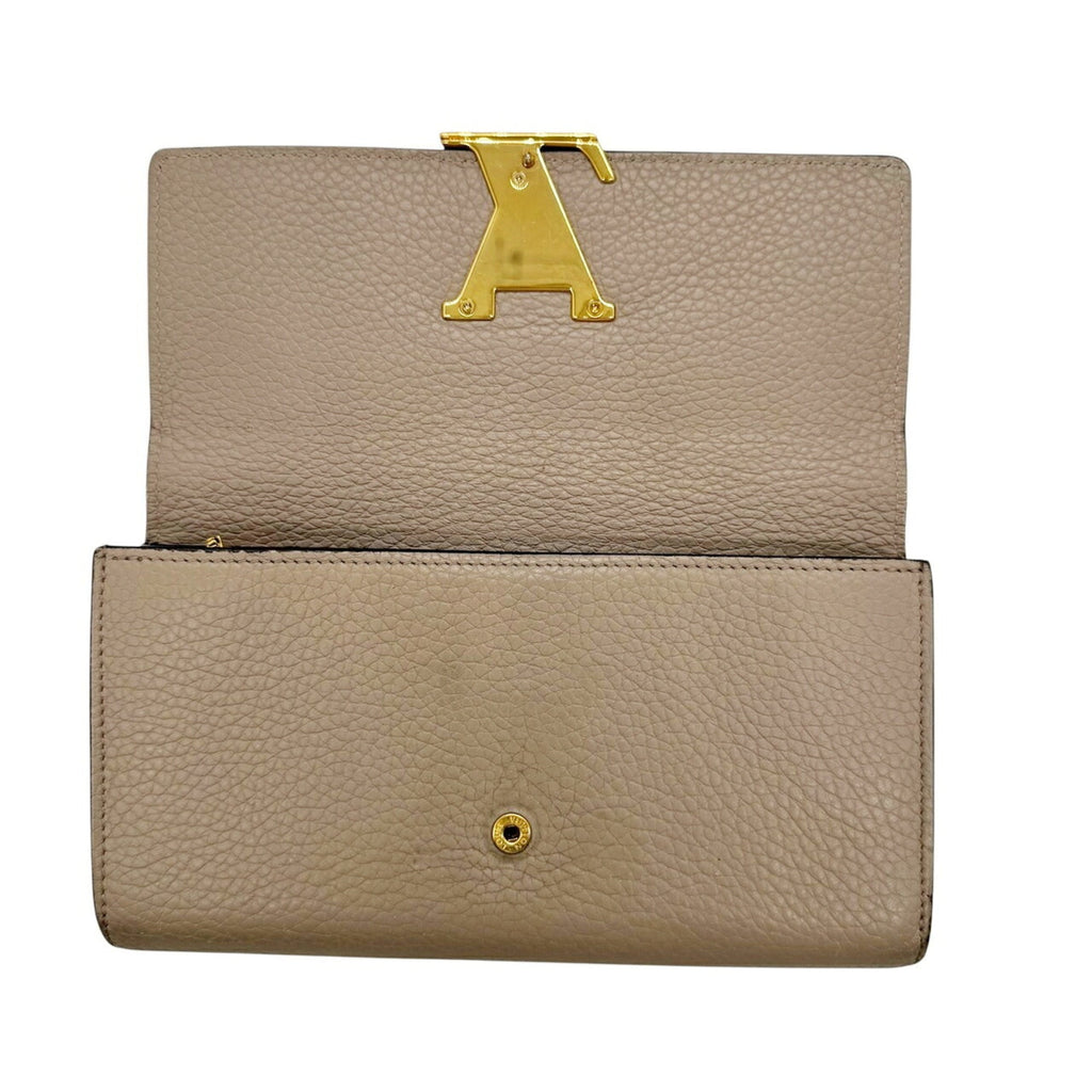 Louis Vuitton Beige Grayish Leather Long Wallet (Bi-Fold) (Pre-Owned)