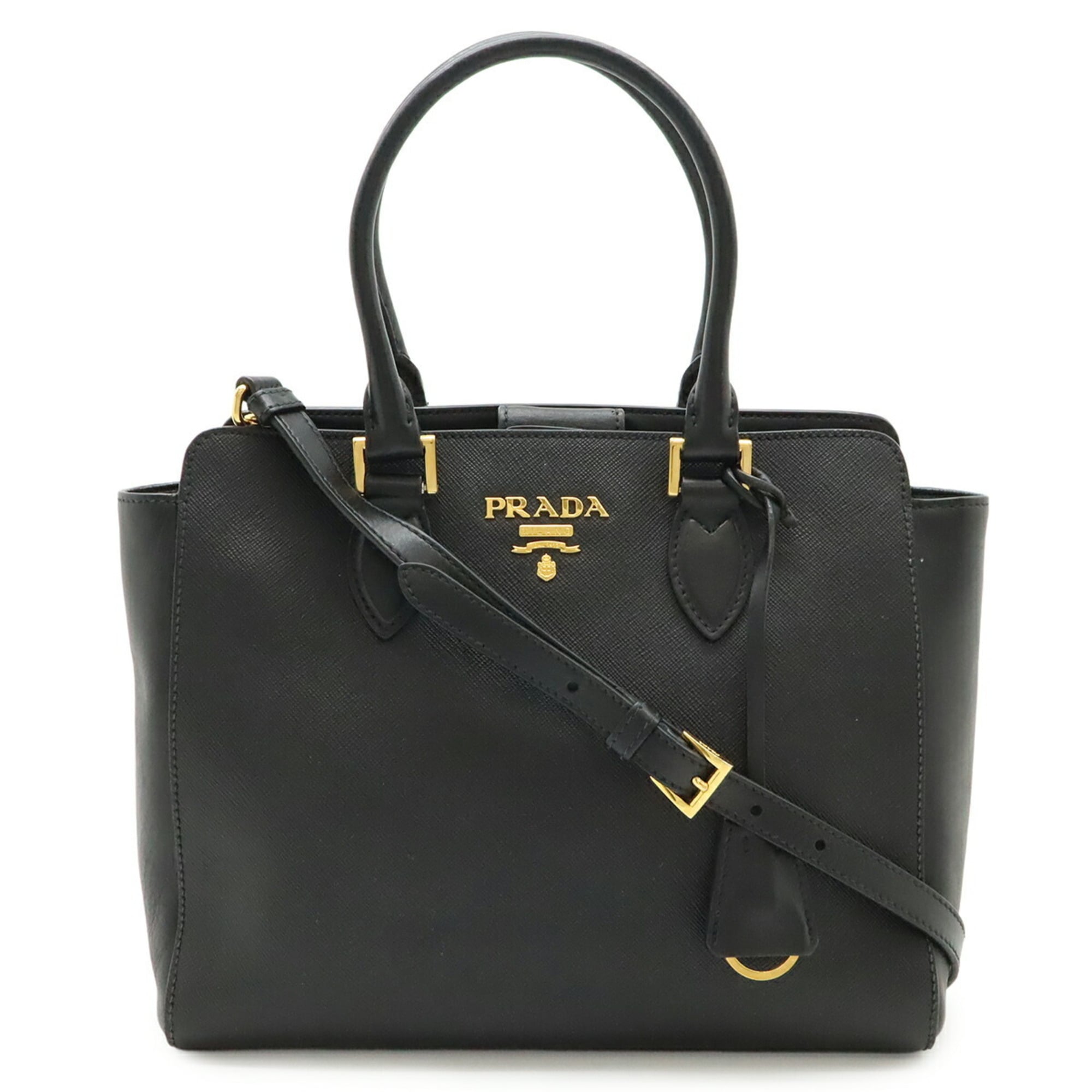 Prada Saffiano Black Nero Leather Handbag Shoulder Bag (Pre-Owned)