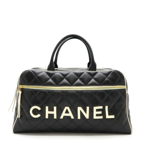 Chanel Black White Leather Boston Bag (Pre-Owned)