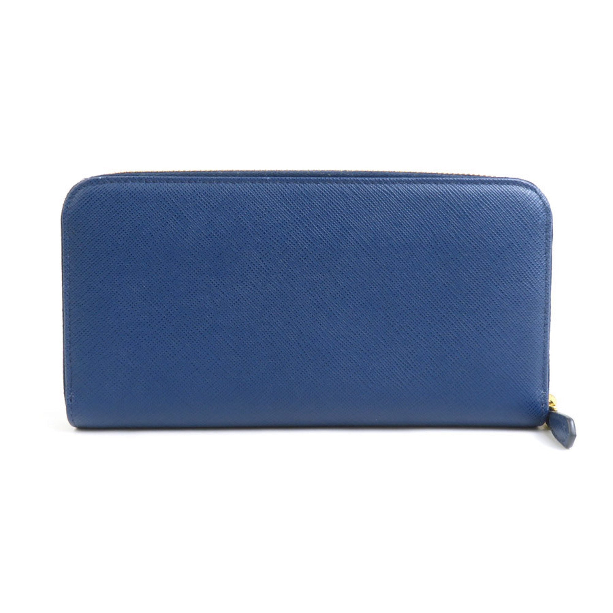 Prada Blue Leather Long Wallet (Bi-Fold) (Pre-Owned)