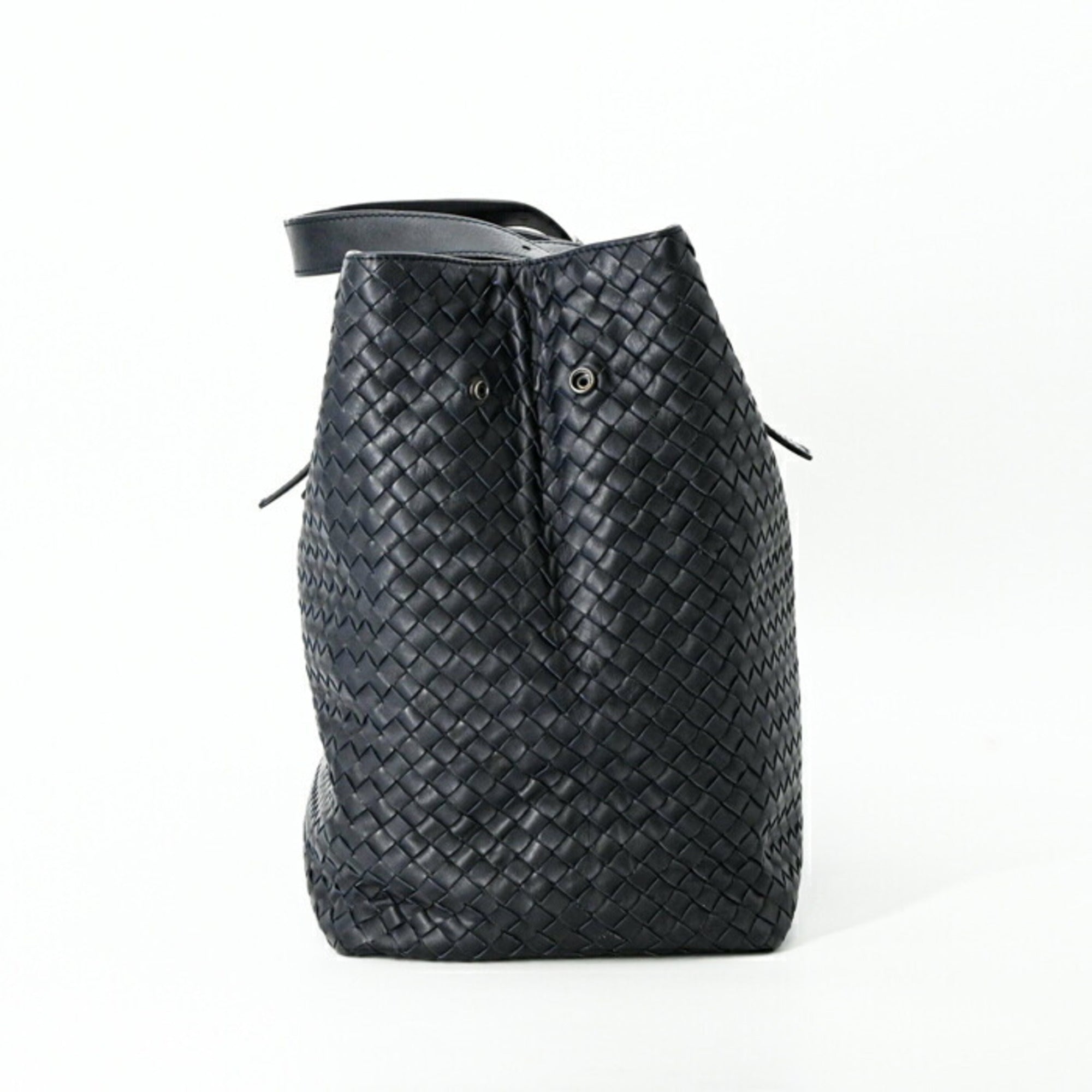 Bottega Veneta Black Navy Intrecciato Tote Bag (Pre-Owned)