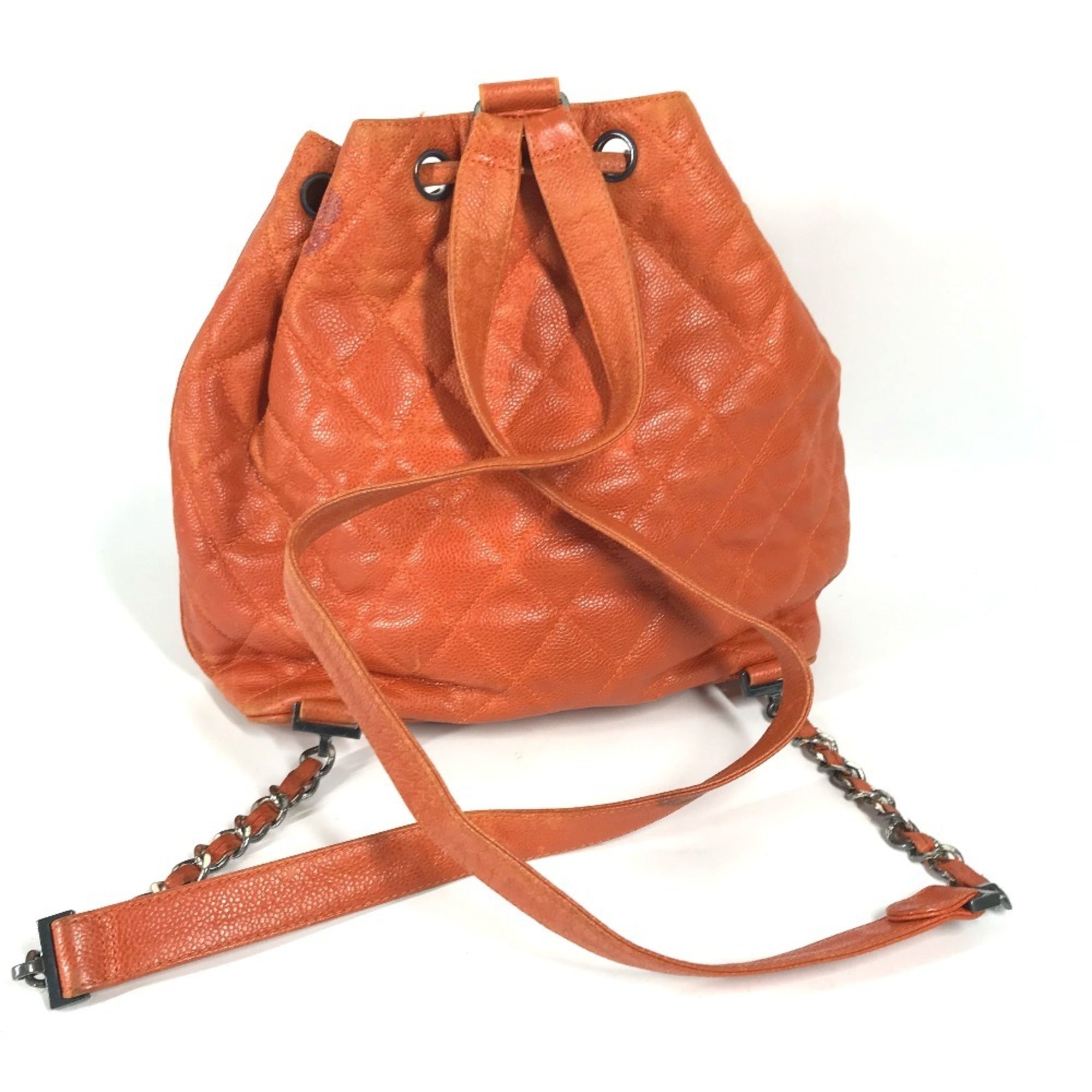 Chanel Orange Caviar Leather Backpack Shoulder Bag (Pre-Owned)