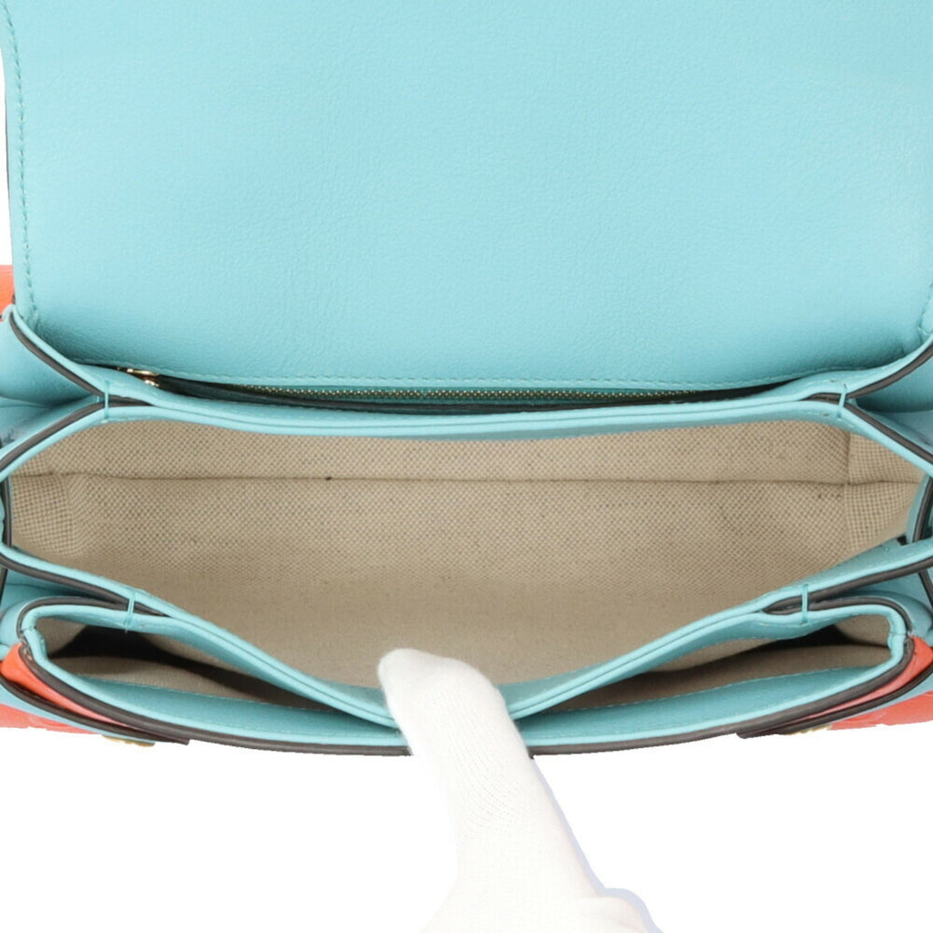 Gucci Light Blue Orange Leather Shoulder Bag (Pre-Owned)