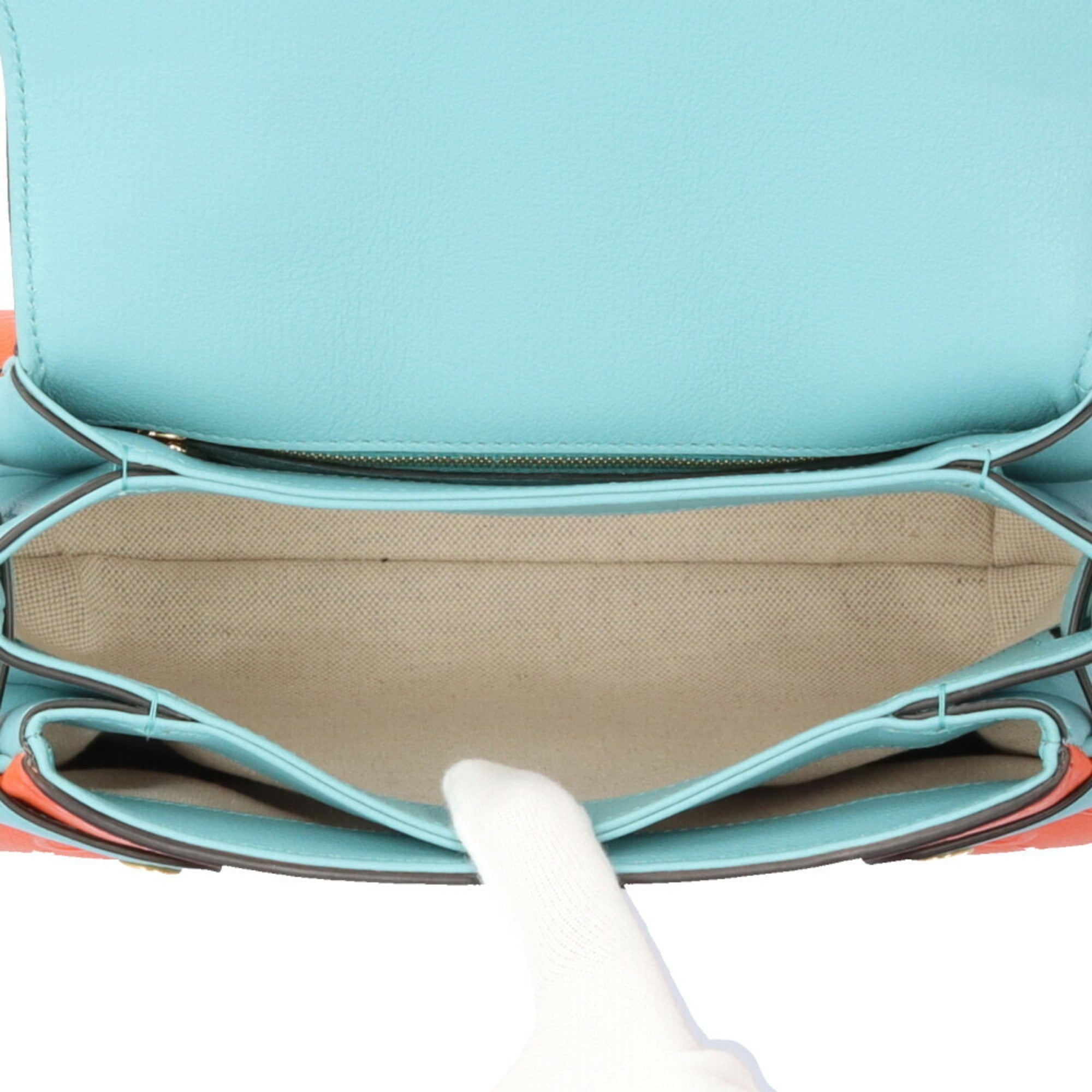 Gucci Light Blue Orange Leather Shoulder Bag (Pre-Owned)