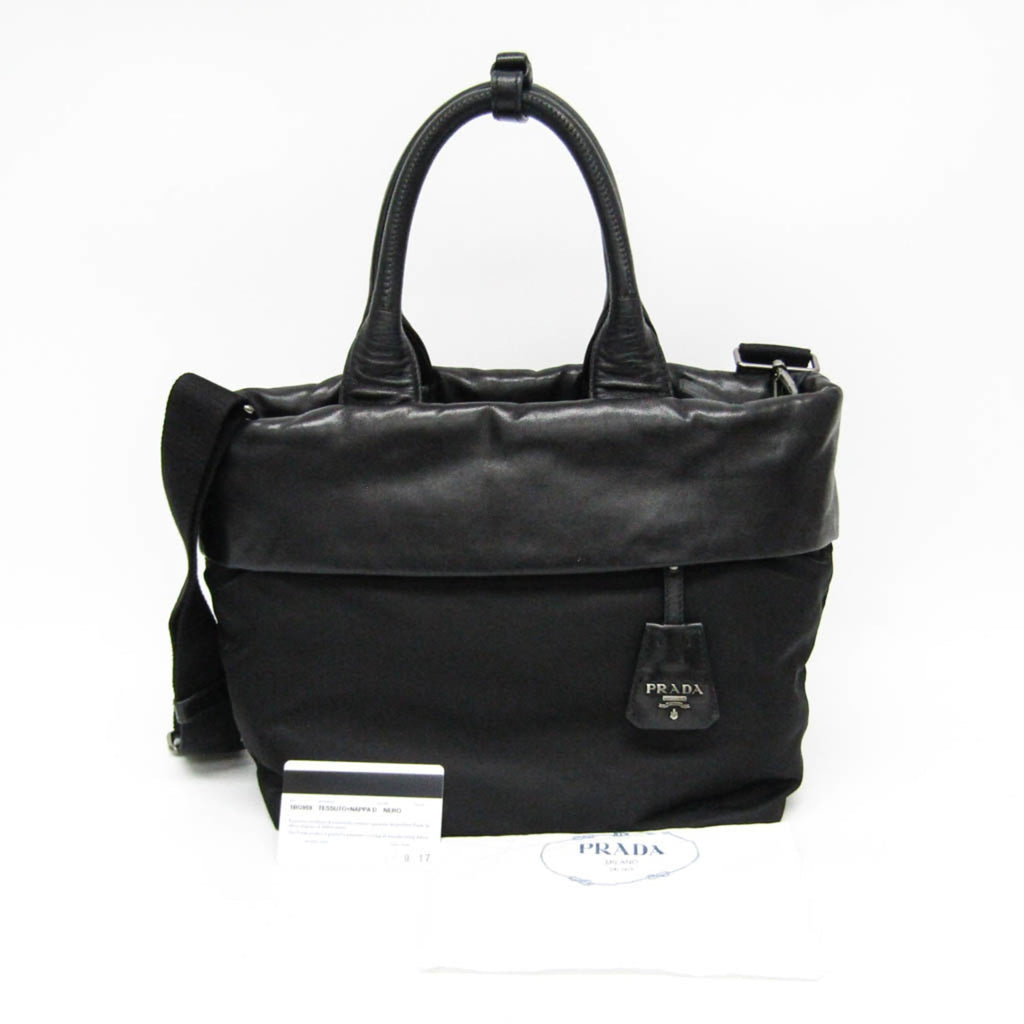 Prada Convertible Double Tote Nappa Leather And Tessuto Black Nylon Handbag (Pre-Owned)