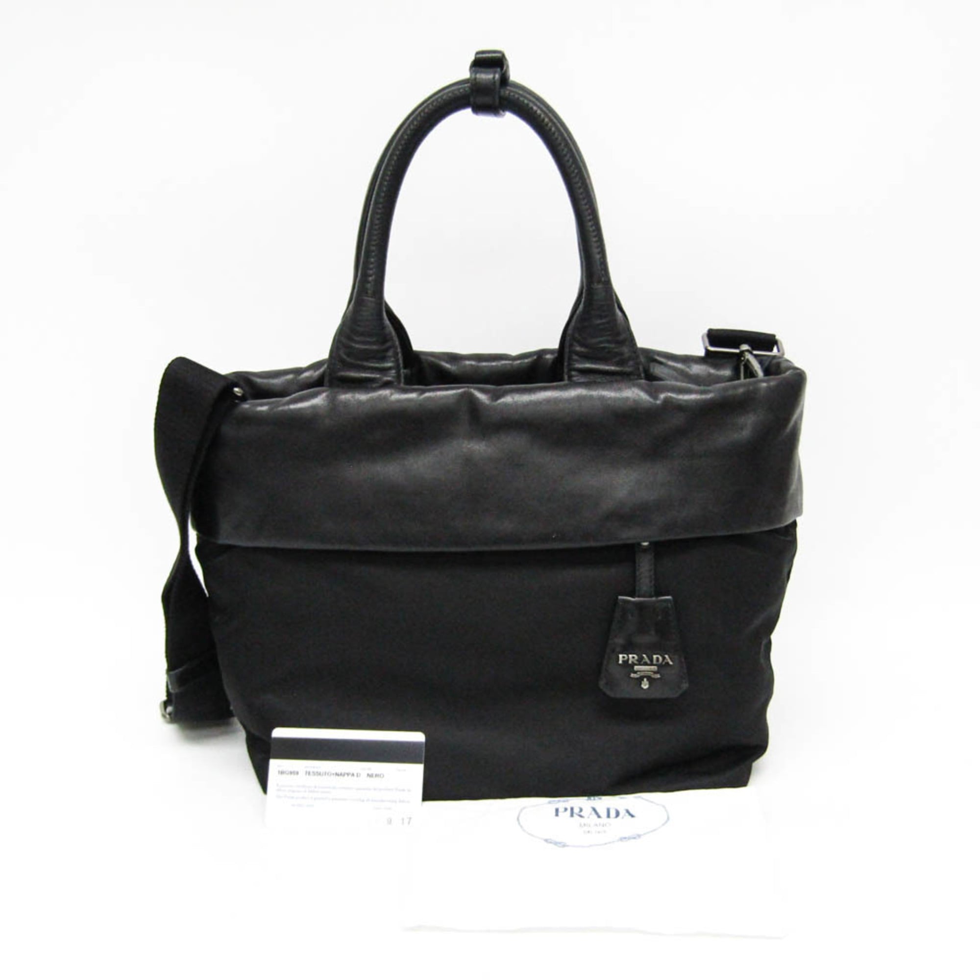 Prada Convertible Double Tote Nappa Leather And Tessuto Black Nylon Handbag (Pre-Owned)