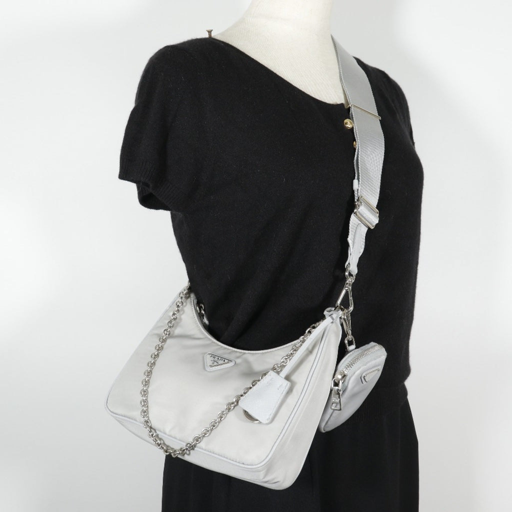Prada Gray Nylon Shoulder Bag (Pre-Owned)