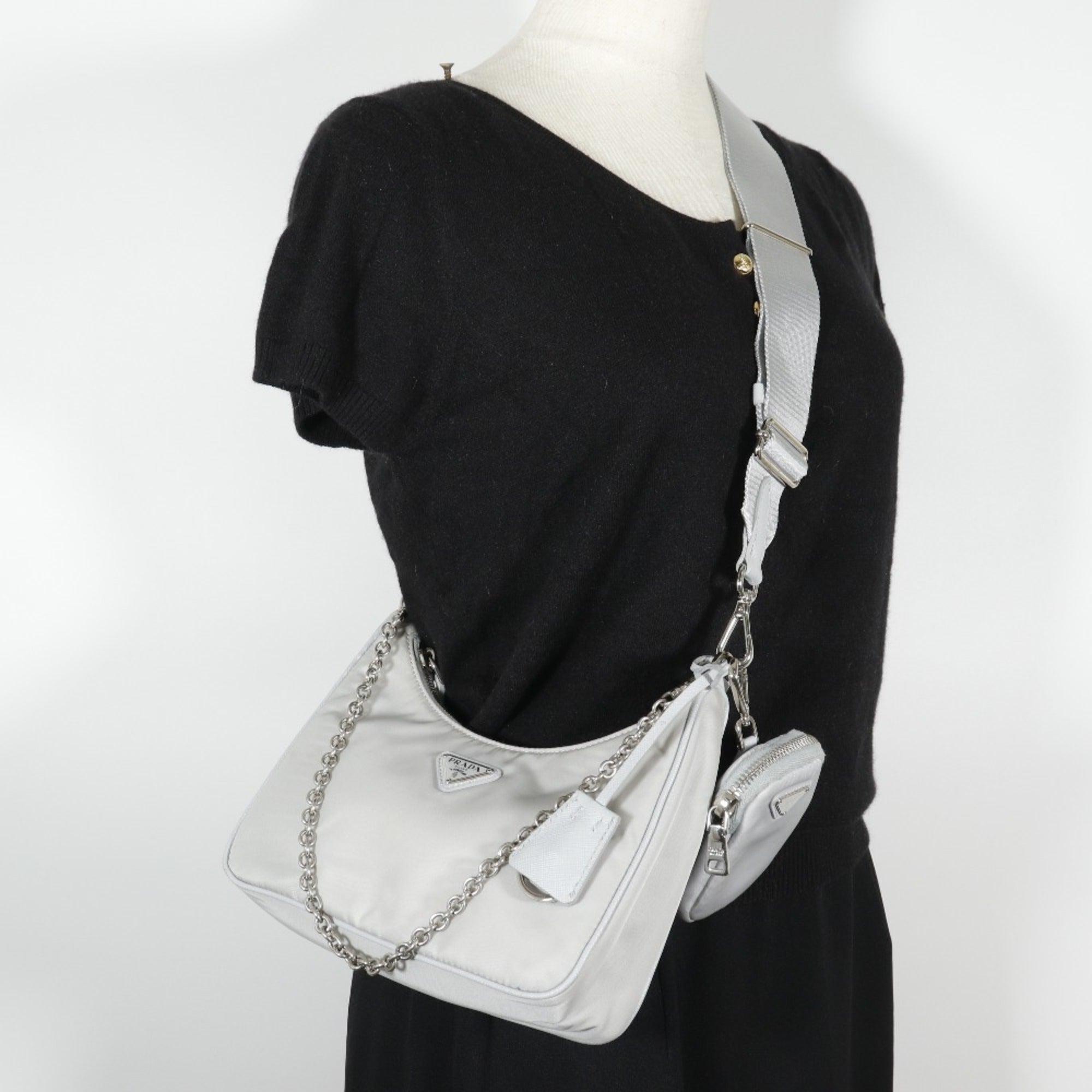Prada Gray Nylon Shoulder Bag (Pre-Owned)