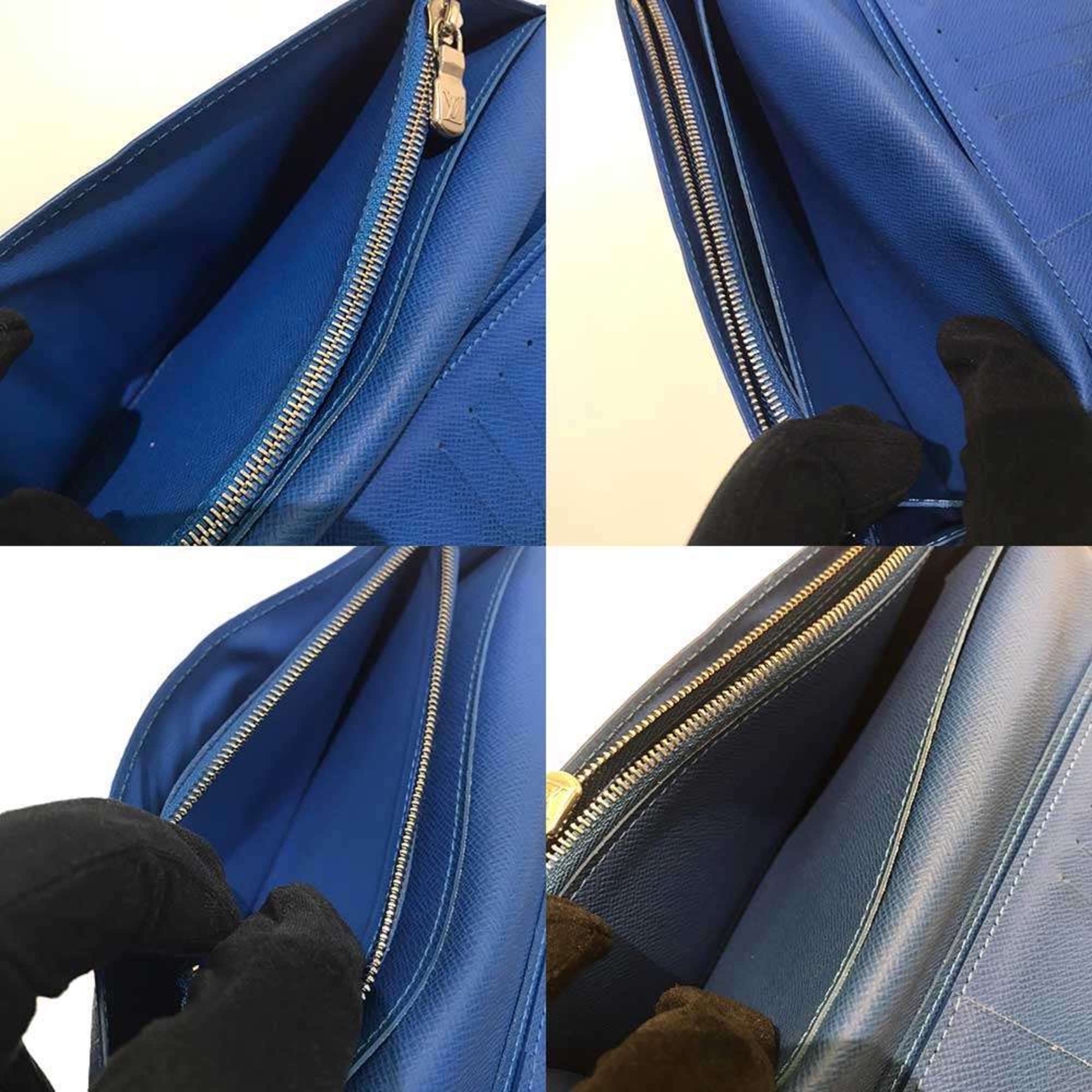 Louis Vuitton Black Blue Taiga Leather Long Wallet (Bi-Fold) (Pre-Owned)