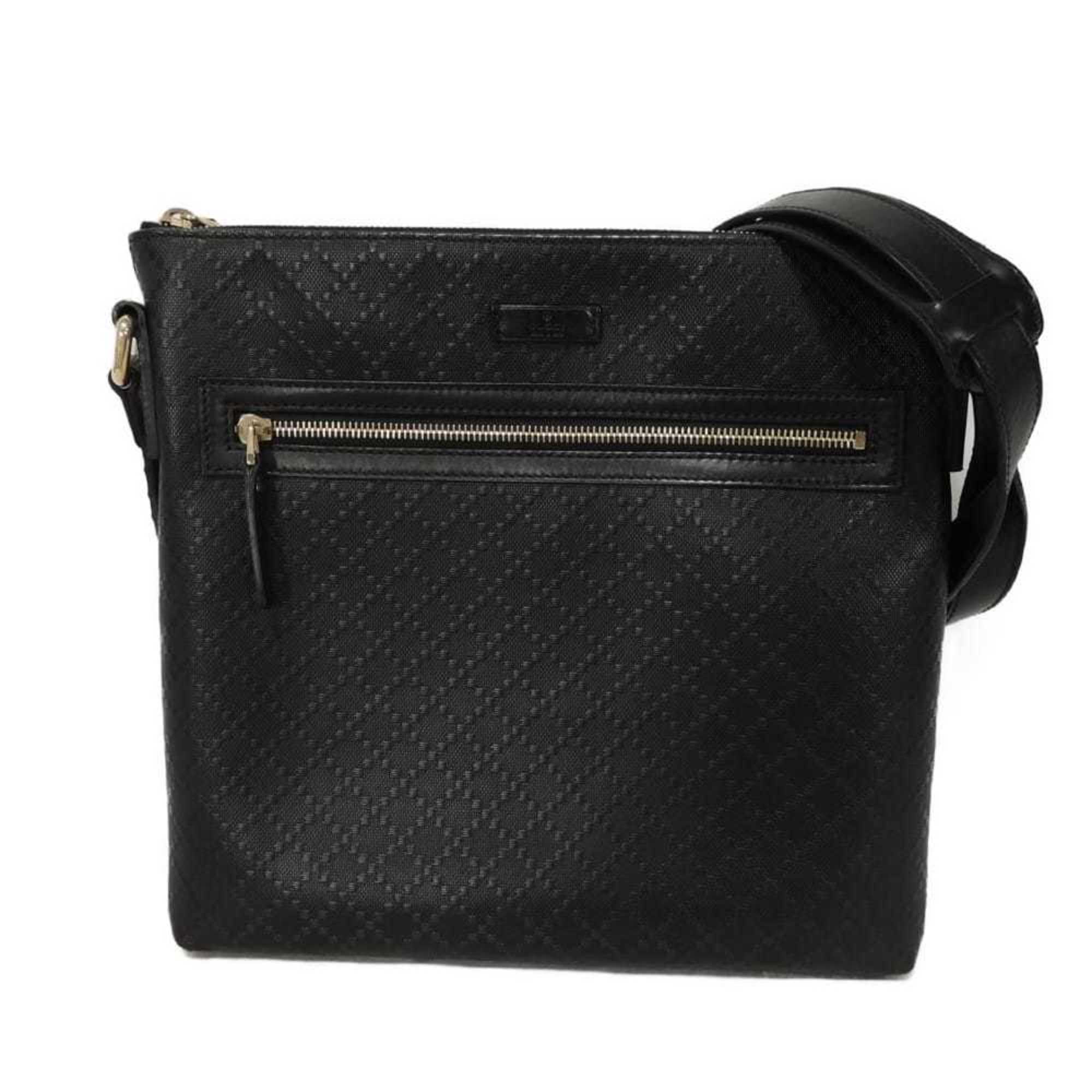 Gucci Diamante Black Leather Messenger Bag Shoulder Bag (Pre-Owned)