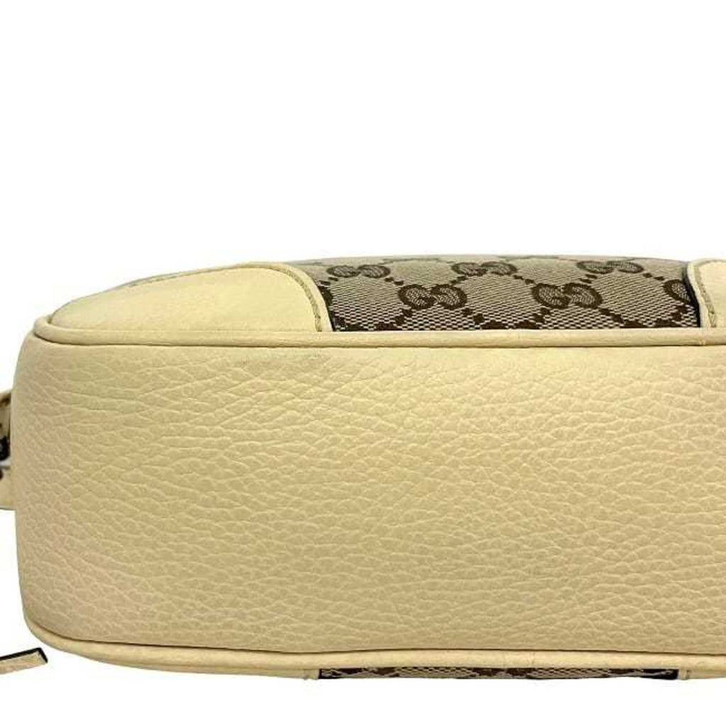 Gucci Beige White Canvas Leather Shoulder Bag (Pre-Owned)