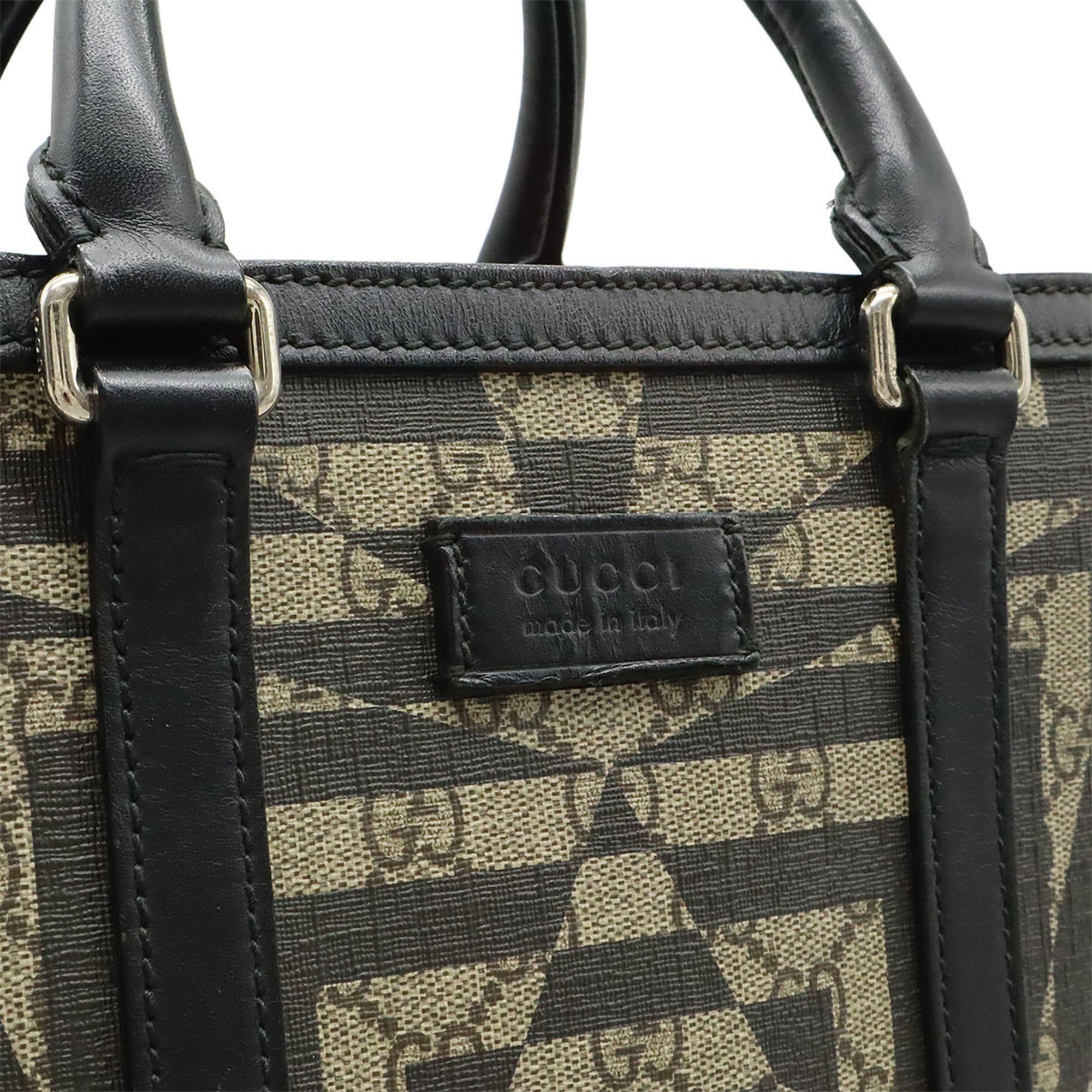 Gucci Beige Black Gg Supreme Leather Shoulder Bag Tote Bag (Pre-Owned)