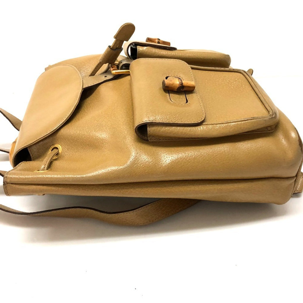 Gucci Bamboo Beige Leather Backpack (Pre-Owned)