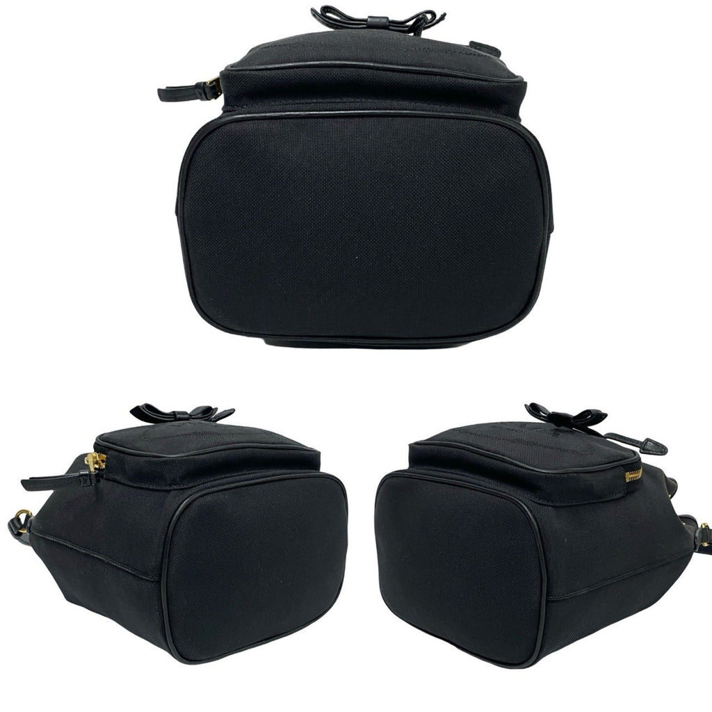 Prada Black Leather Canvas Handbag Shoulder Bag (Pre-Owned)