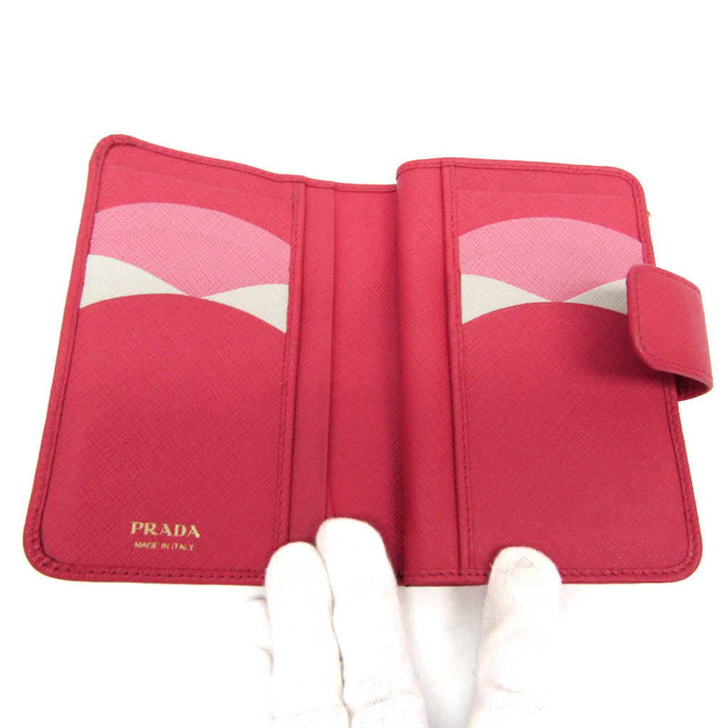 Prada Tab Bifold Wallet Saffiano Leather Pink Leather Wallets Accessory (Pre-Owned)