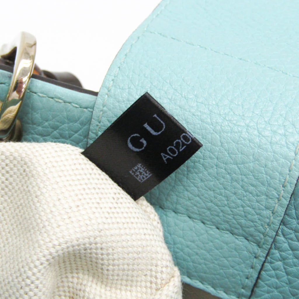 Gucci Bamboo Shopper Tote Leather Blue Leather Tote Bag Bag (Pre-Owned)