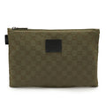 Gucci Green Khaki Nylon Leather Clutch Bag Pouch (Pre-Owned)