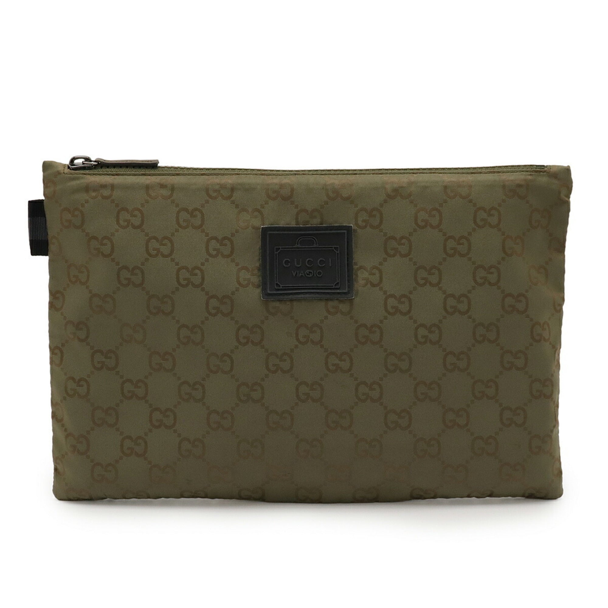Gucci Green Khaki Nylon Leather Clutch Bag Pouch (Pre-Owned)