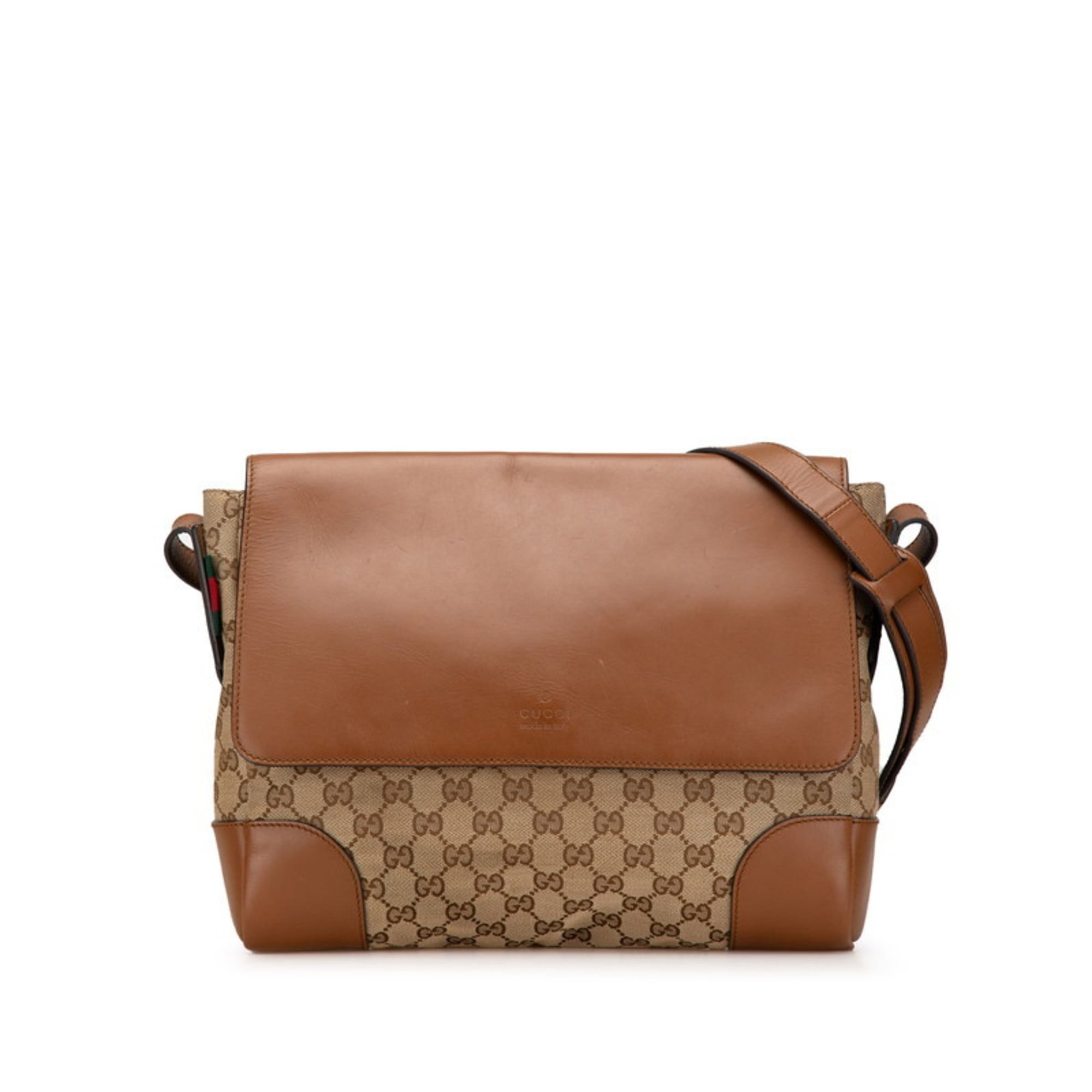 Gucci Beige Brown Canvas Leather Shoulder Bag (Pre-Owned)